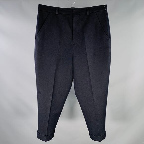 ALEXANDRE MATTIUSSI 38 Navy Twill Wool Cuffed Drop Crotch Button Fly Dress Pants - Picture 1 of 5